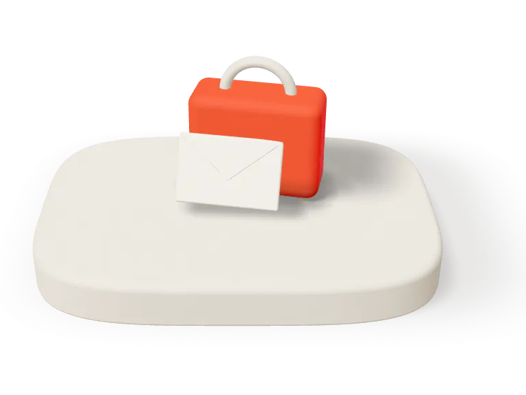 Clay still life: a web page block, an orange tote bag and an envelope.